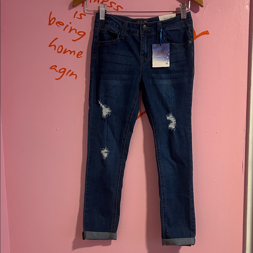 Dark Blue Distressed Slim Fit Jeans